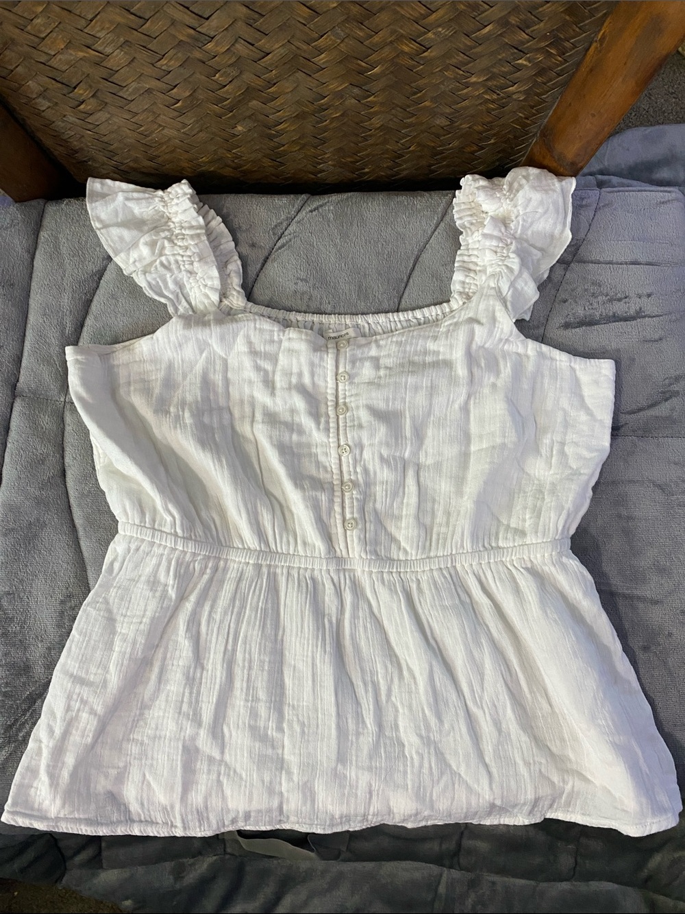NWT Maurices White Ruffled Strap Button-Front Summer Top
